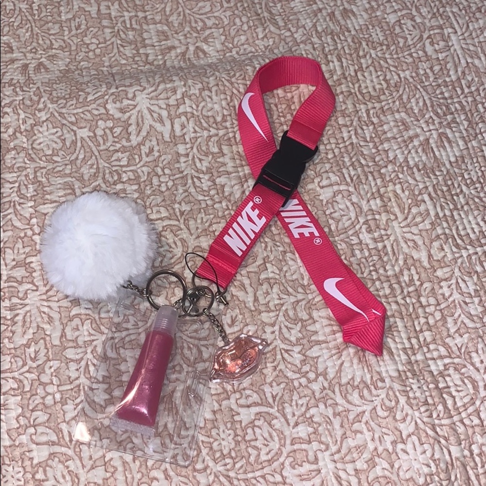 Pink and white nike lanyard
